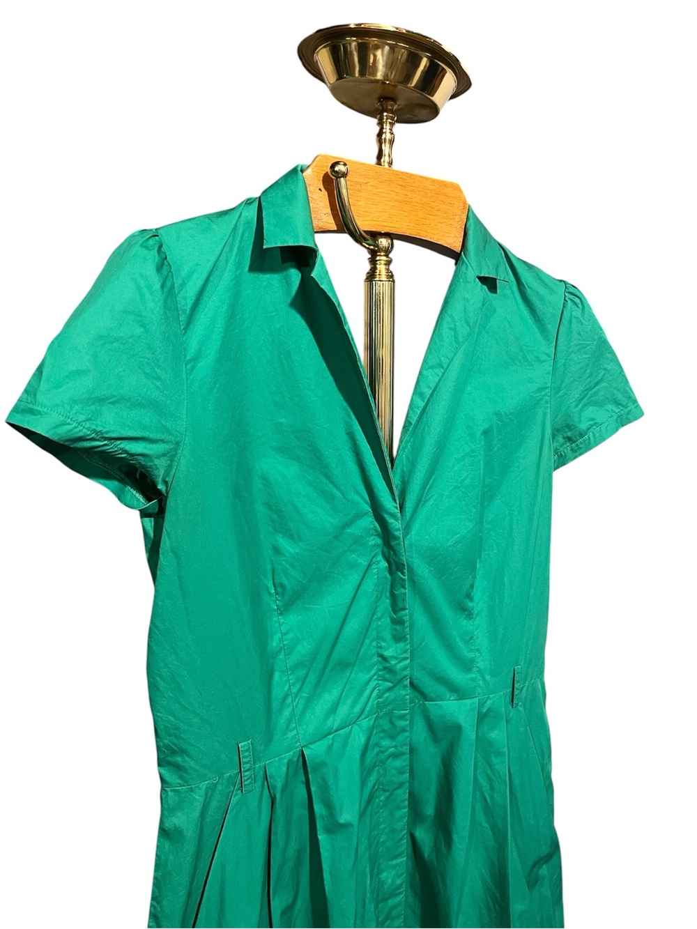 Theory Kelly Green Shiras Dress Poplin Cotton Back Cutout 8 - Picture 2 of 12